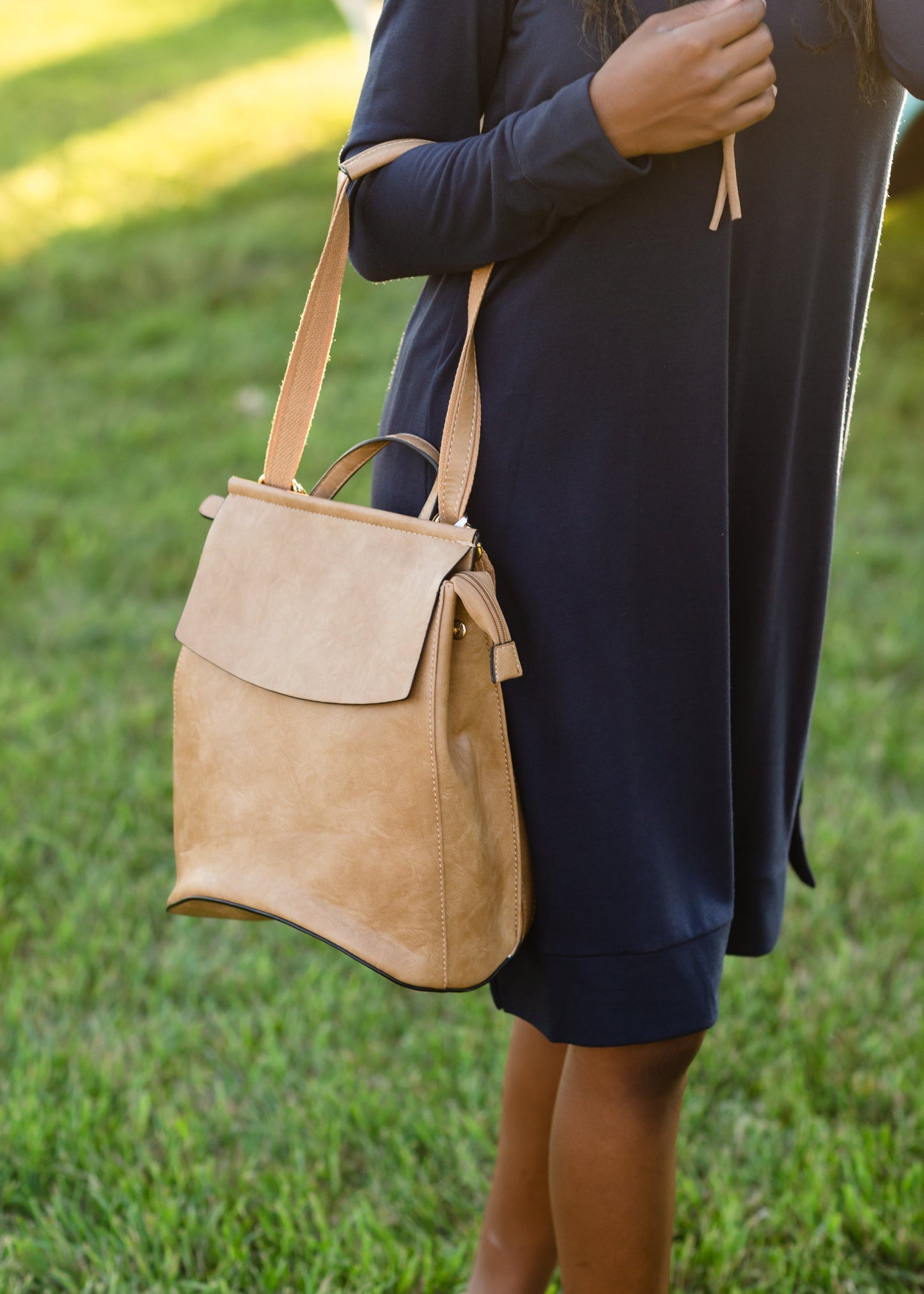 Smooth Taupe Faux Leather Backpack Accessories