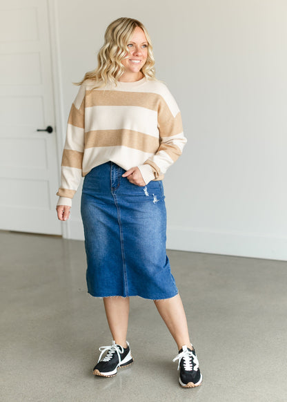 Soft Crewneck Striped Sweater FF Tops