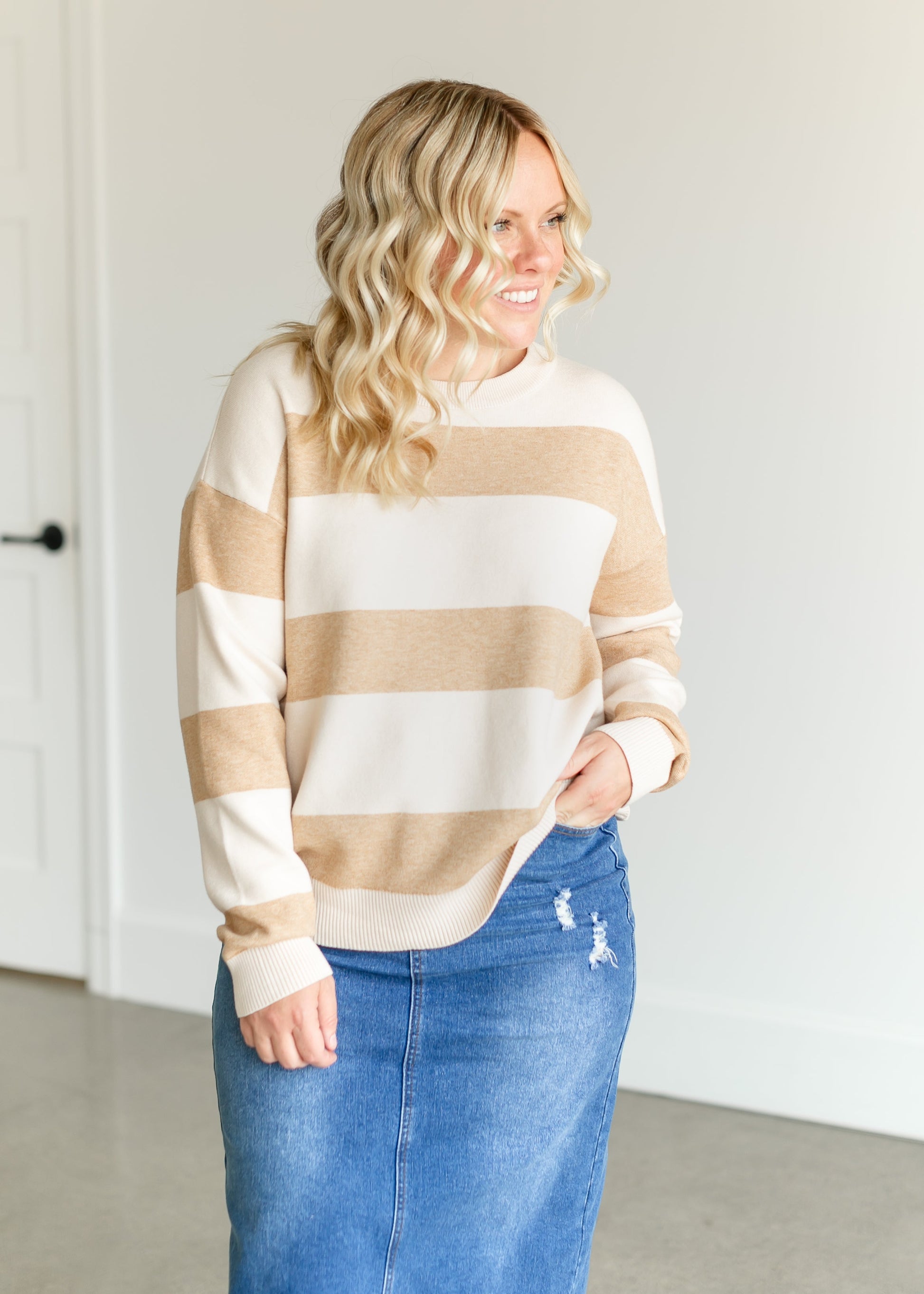 Soft Crewneck Striped Sweater FF Tops