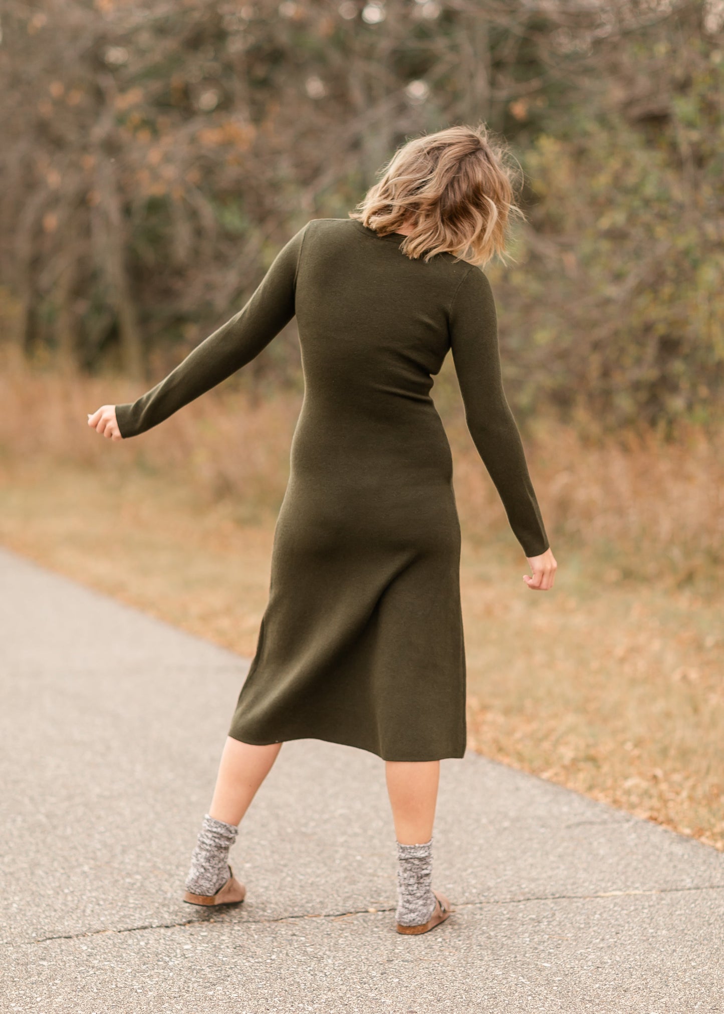 Soft Knit Long Sleeve Midi Dress FF Tops