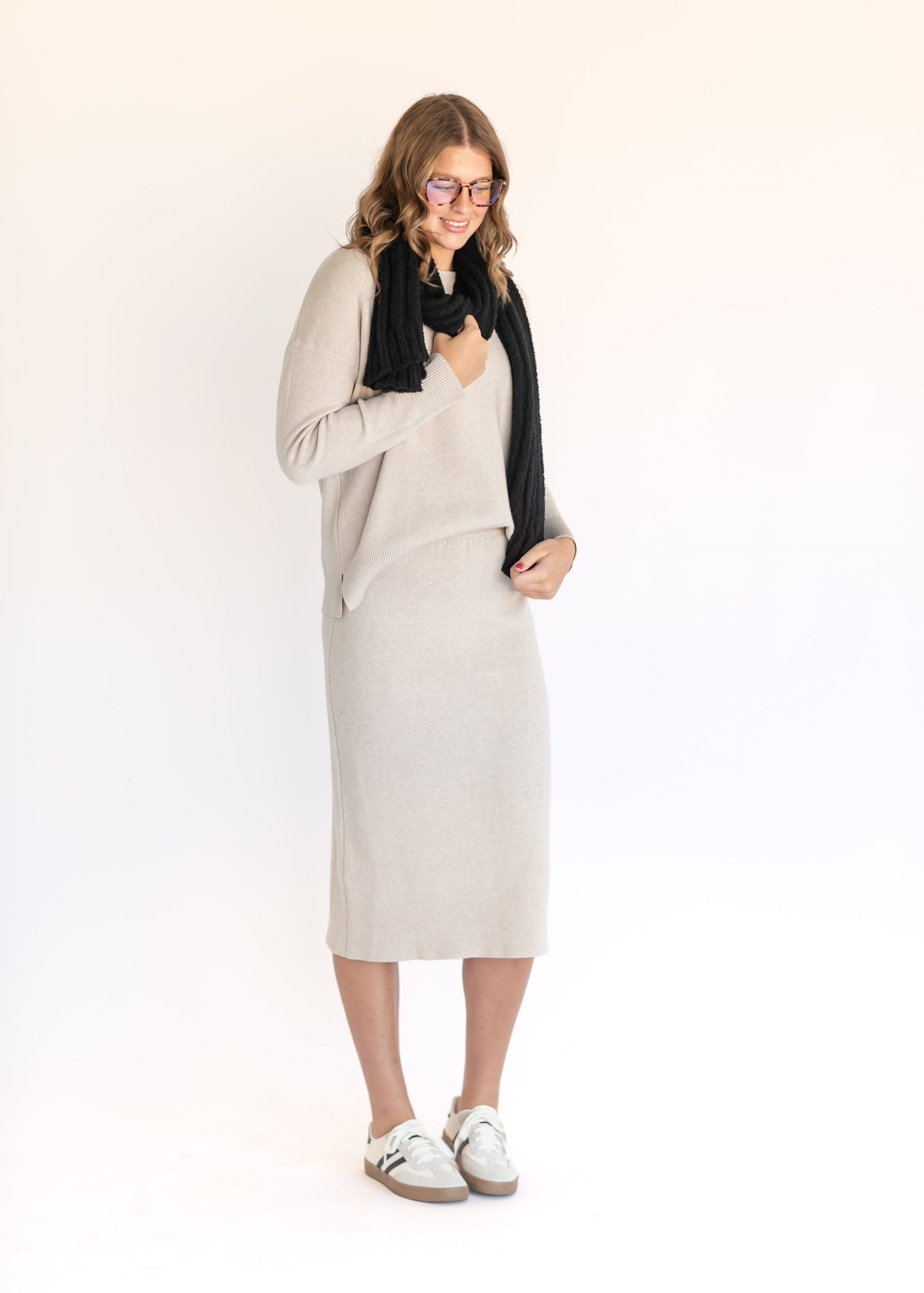 Soft Touch Drop Shoulder Sweater Skirt Set