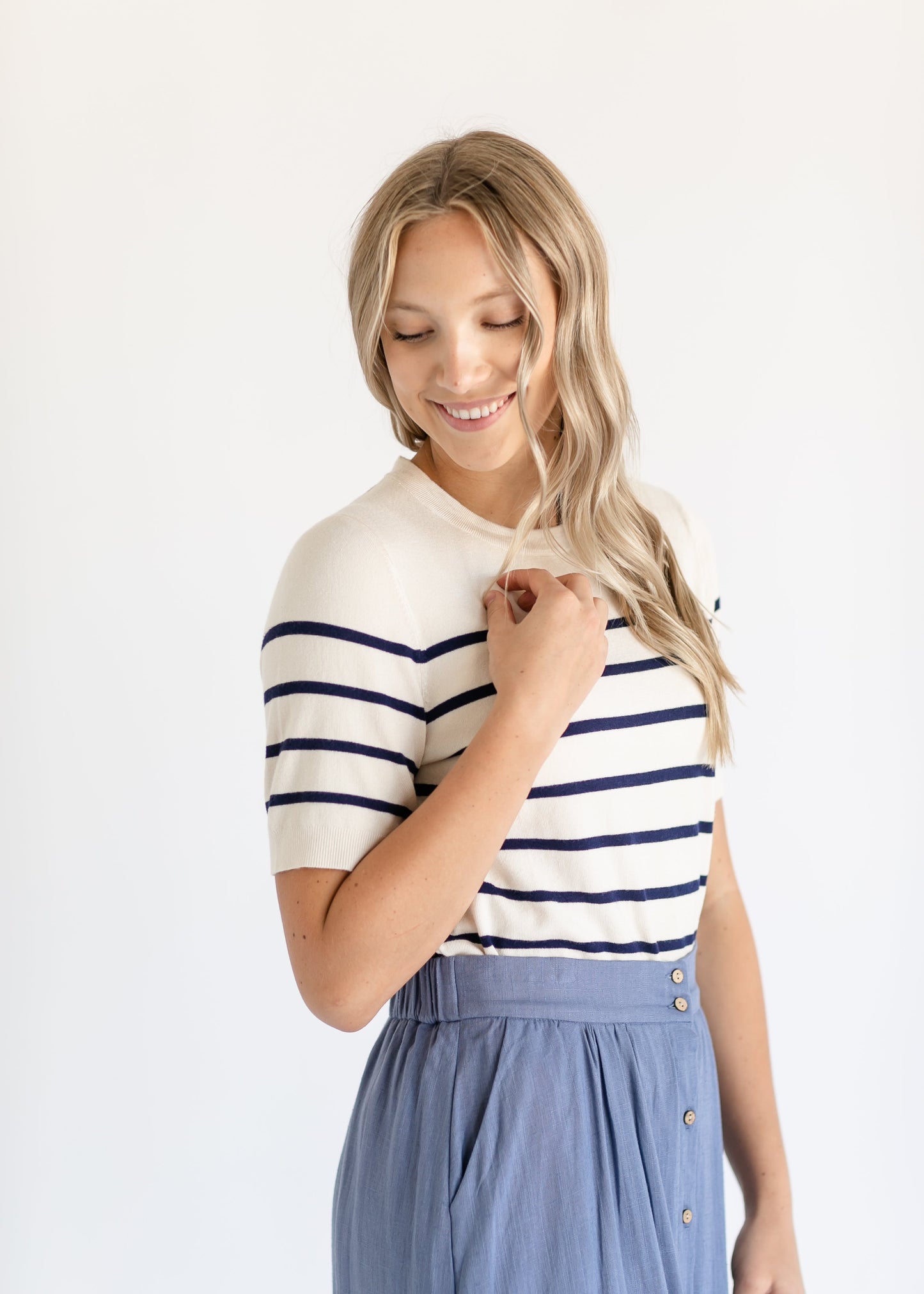 Soft Touch Striped Short Sleeve Top FF Tops