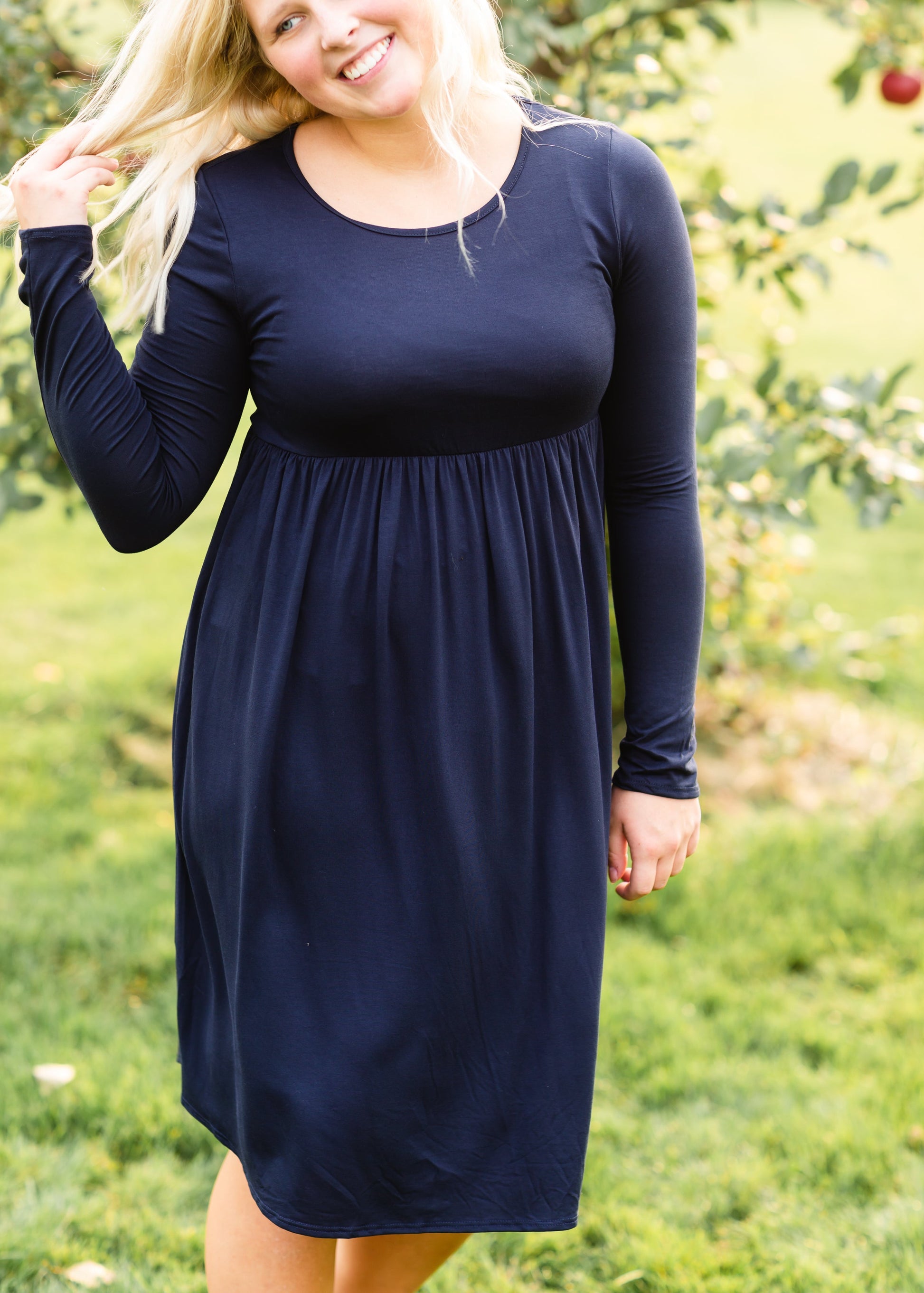 Solid Navy Long Sleeve Midi Dress - FINAL SALE Dresses