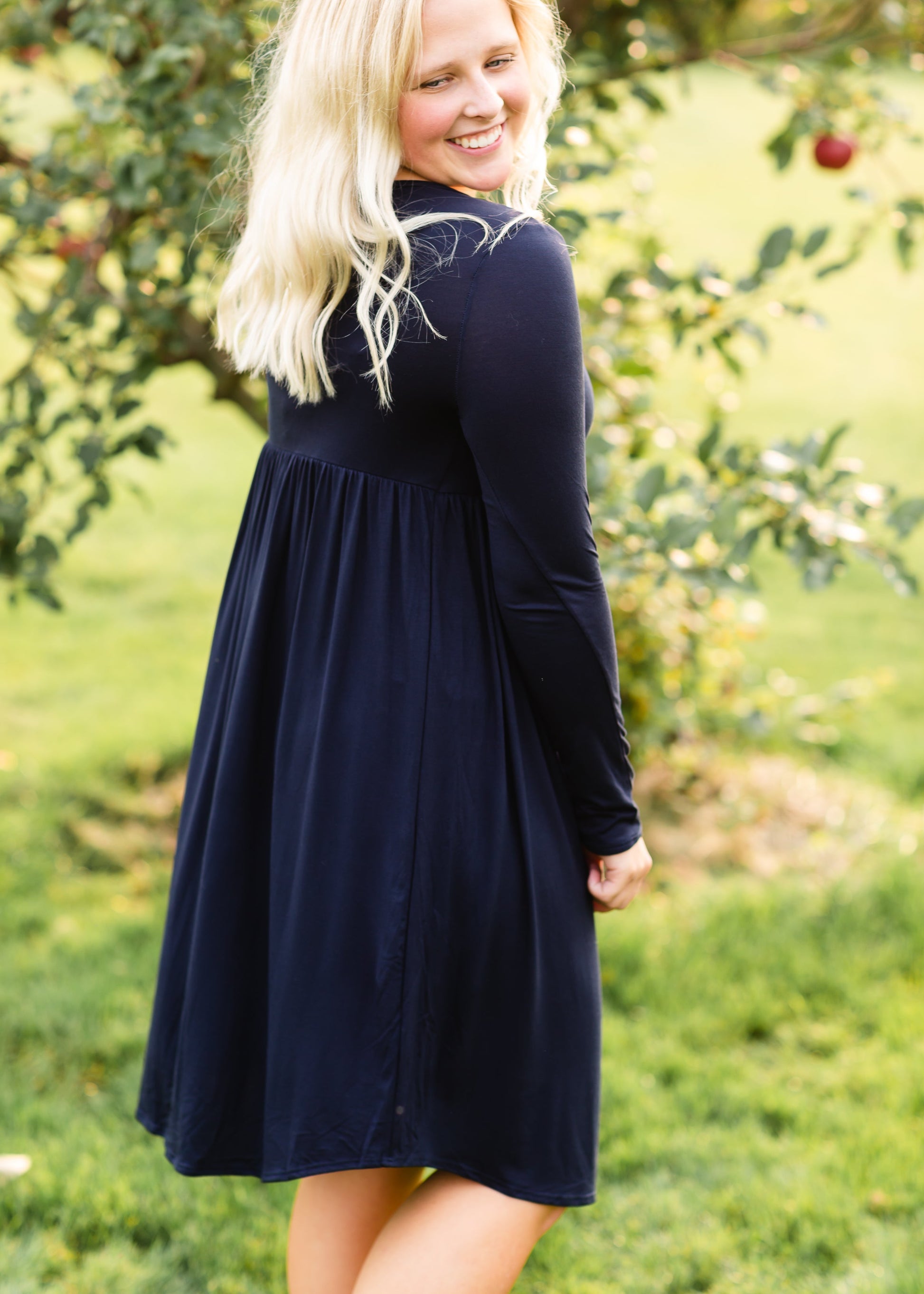 Solid Navy Long Sleeve Midi Dress - FINAL SALE Dresses