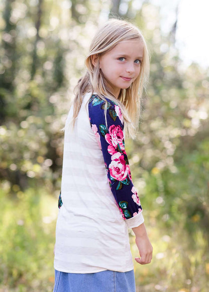 Southern Floral Stripe Top Girls