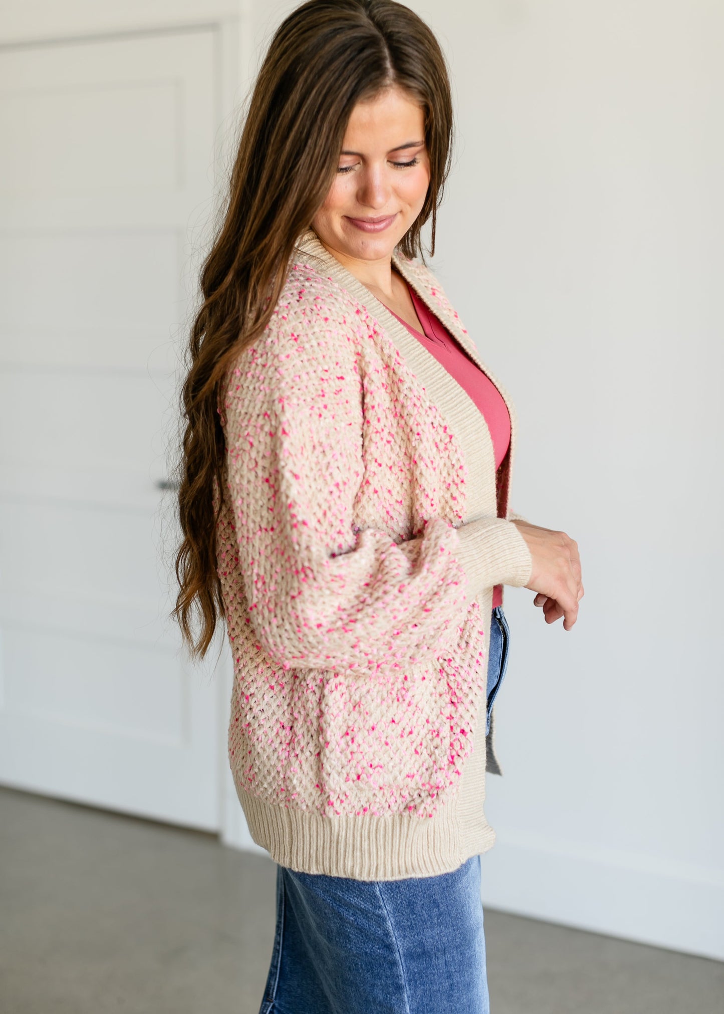 Speckled Ribbed Front Cardigan FF Tops