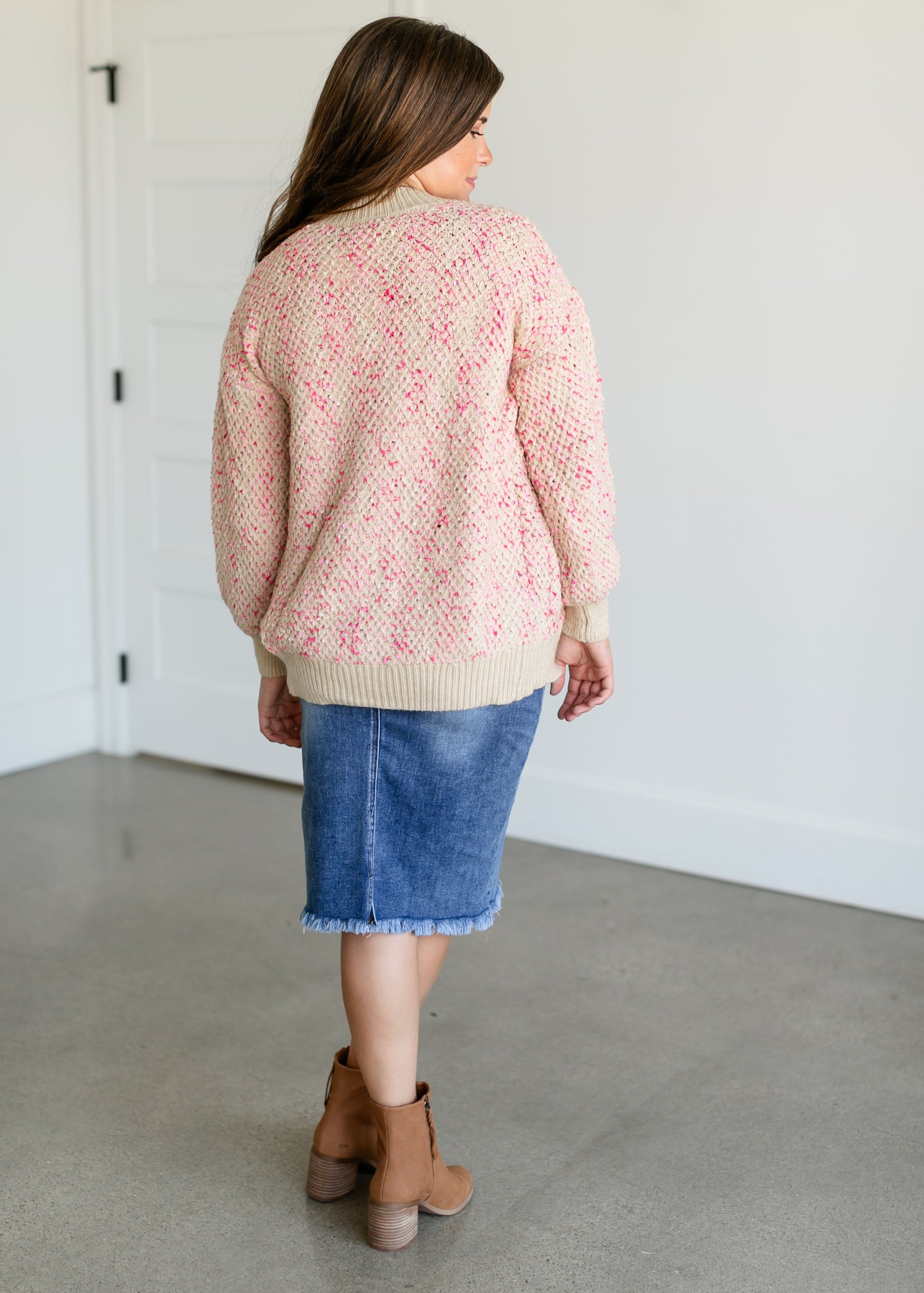 Speckled Ribbed Front Cardigan FF Tops