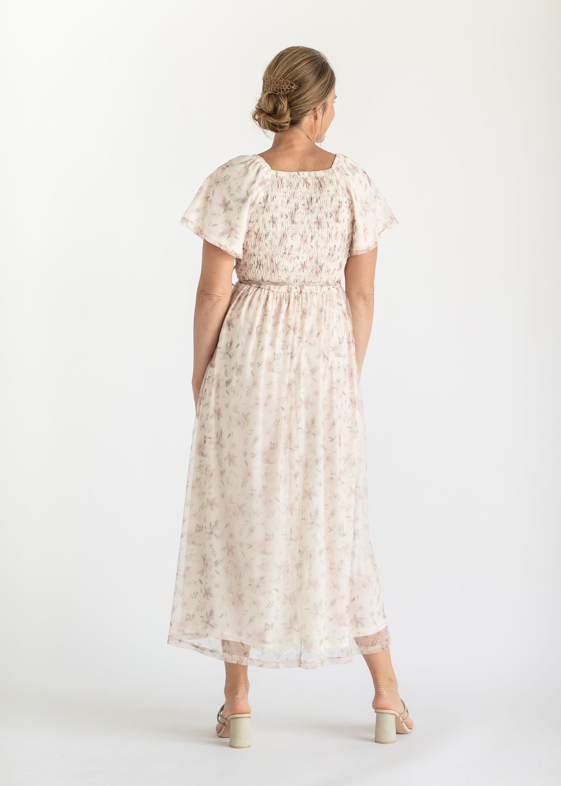 Square Neck Floral Organza Maxi Dress FF Dresses