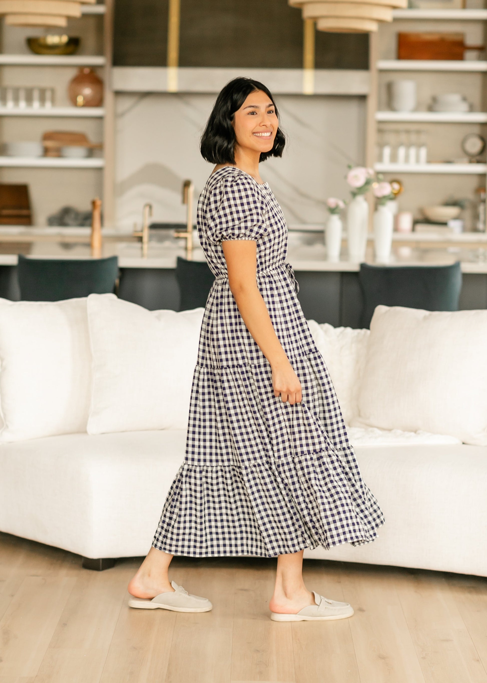 Square Neck Gingham Button Up Dress FF Dresses