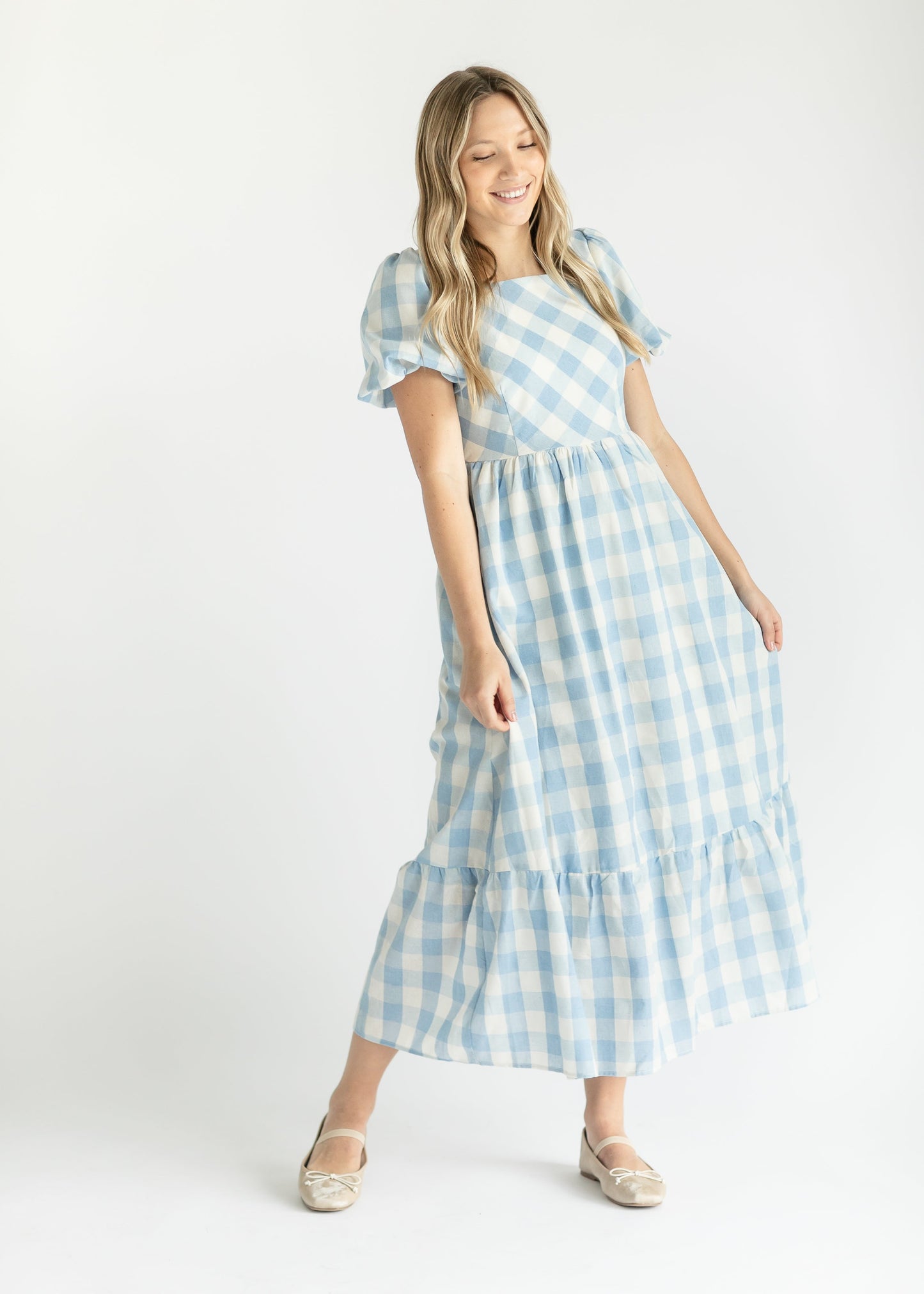 Square Neck Gingham Maxi Dress FF Dresses