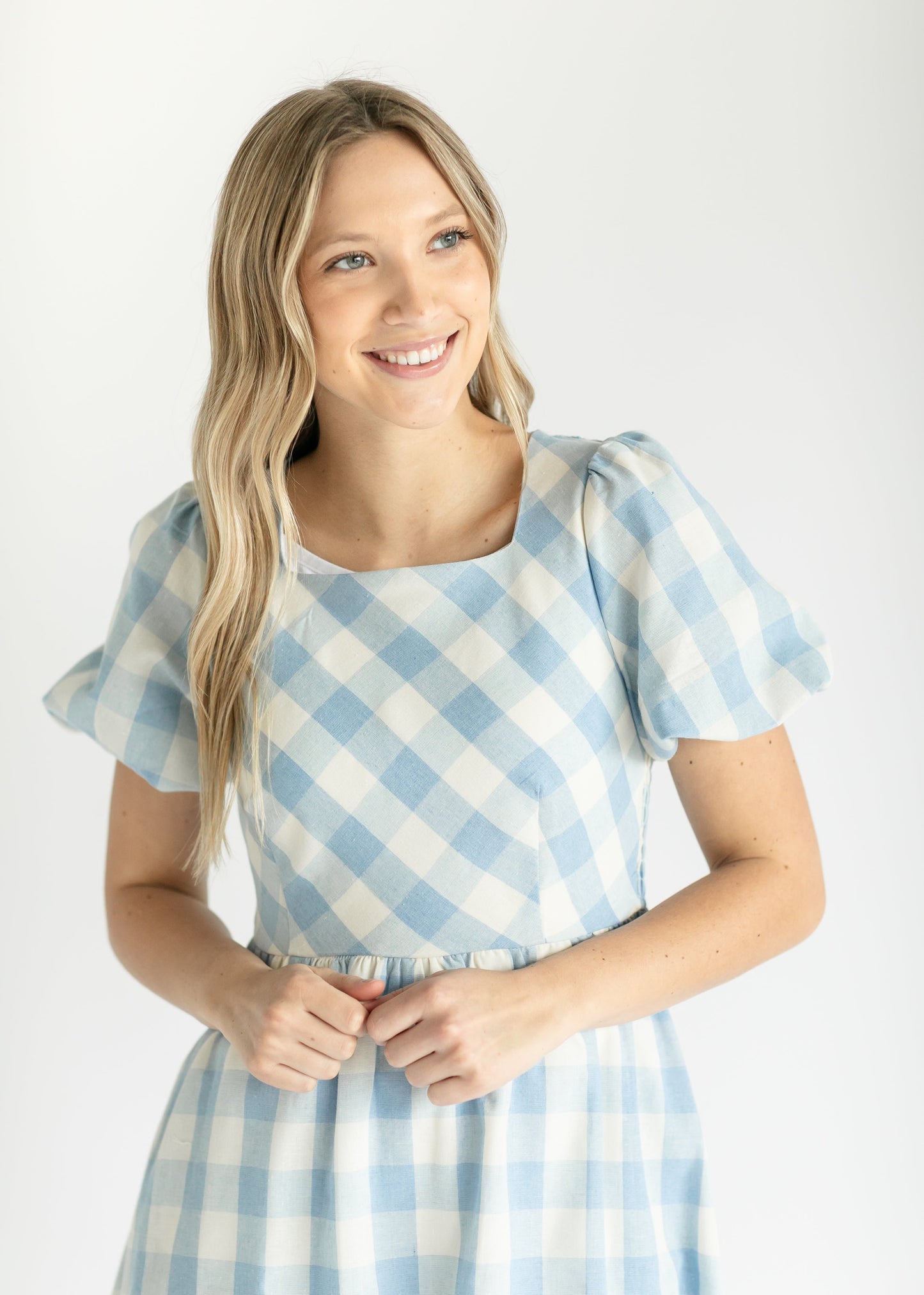 Square Neck Gingham Maxi Dress FF Dresses