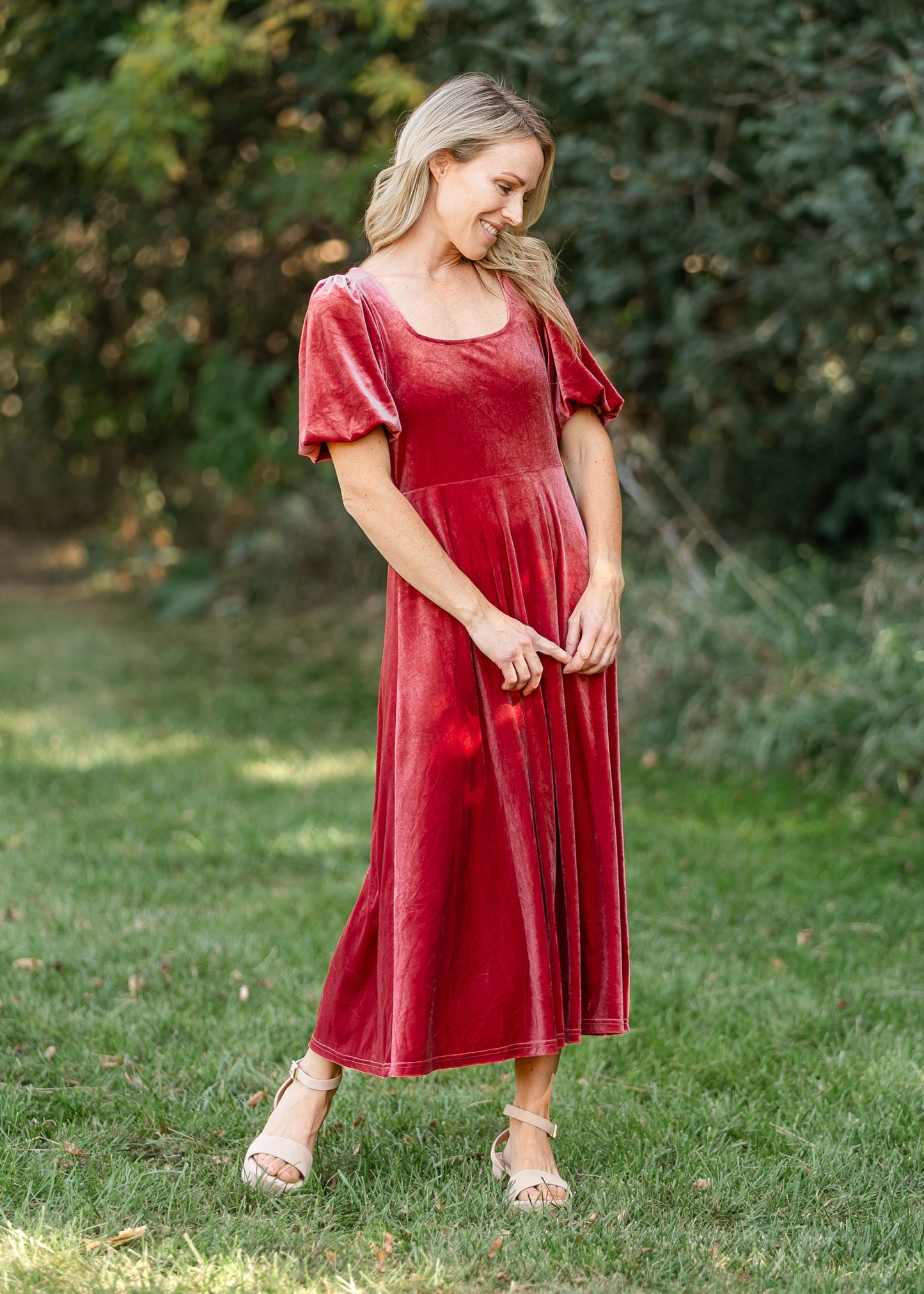 Square Neck Velvet A-line Midi Dress FF Dresses