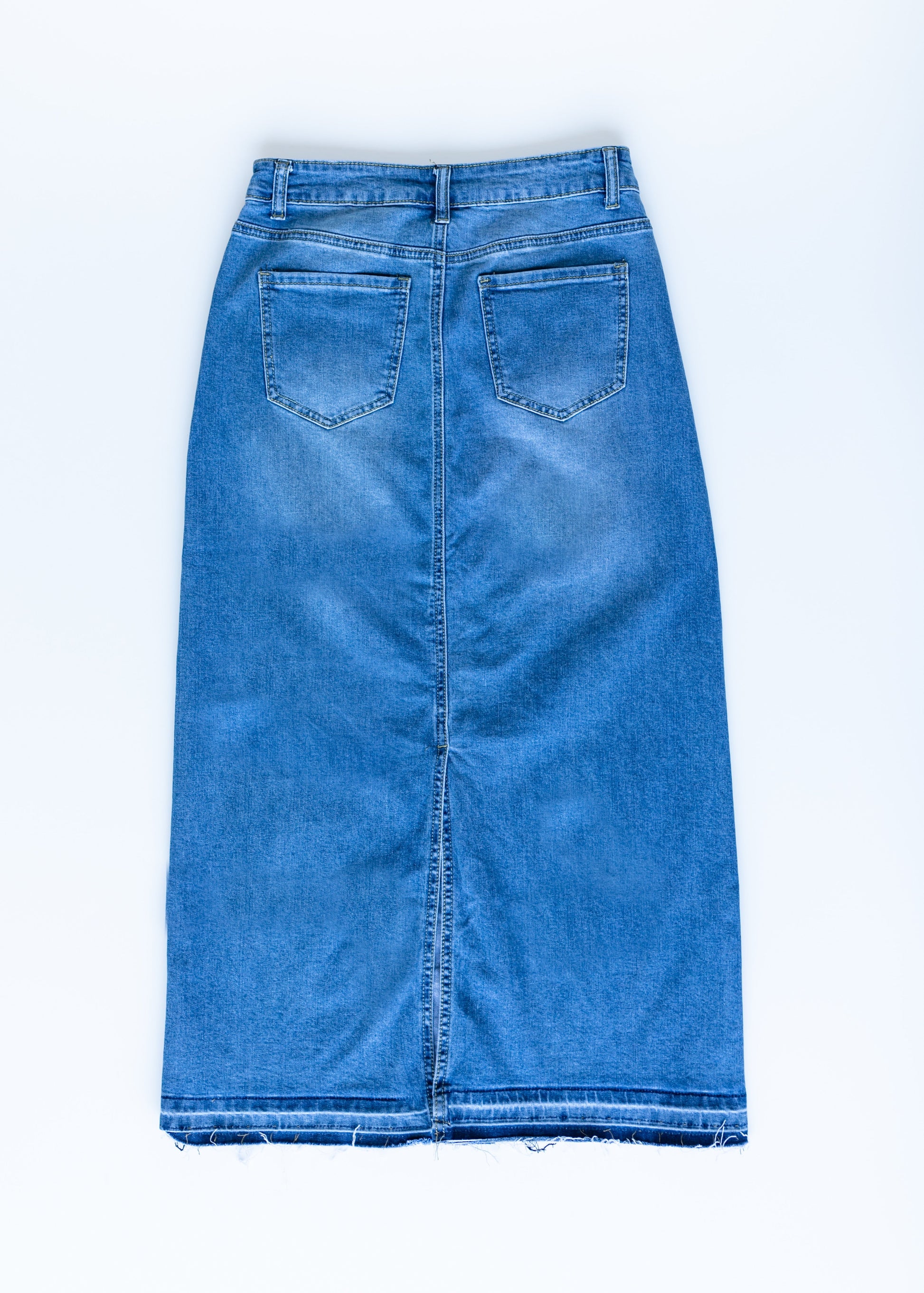 Stacy Raw Hem Long Denim Skirt IC Skirts