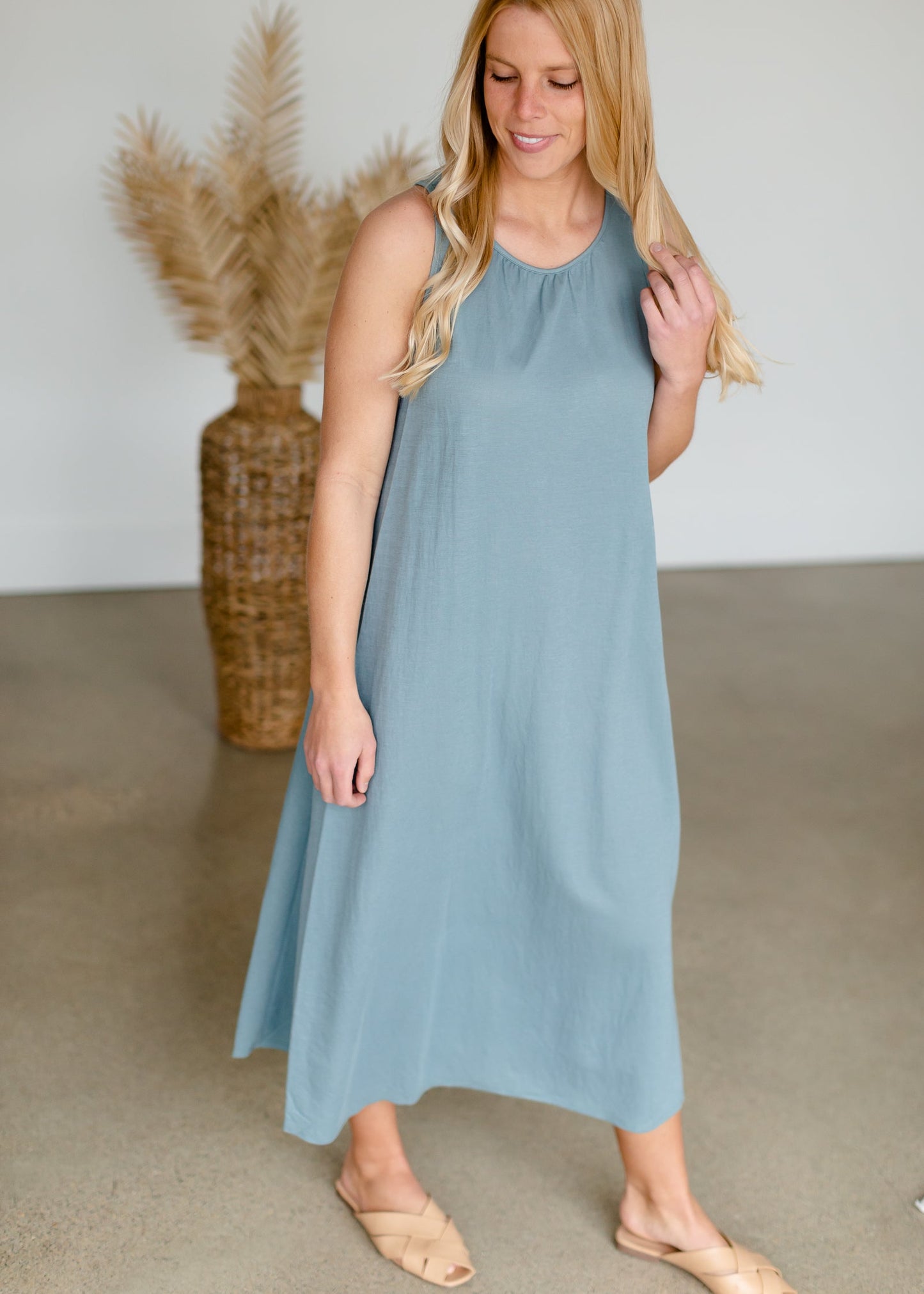 Steel Blue Sleeveless Maxi Dress FF Dresses