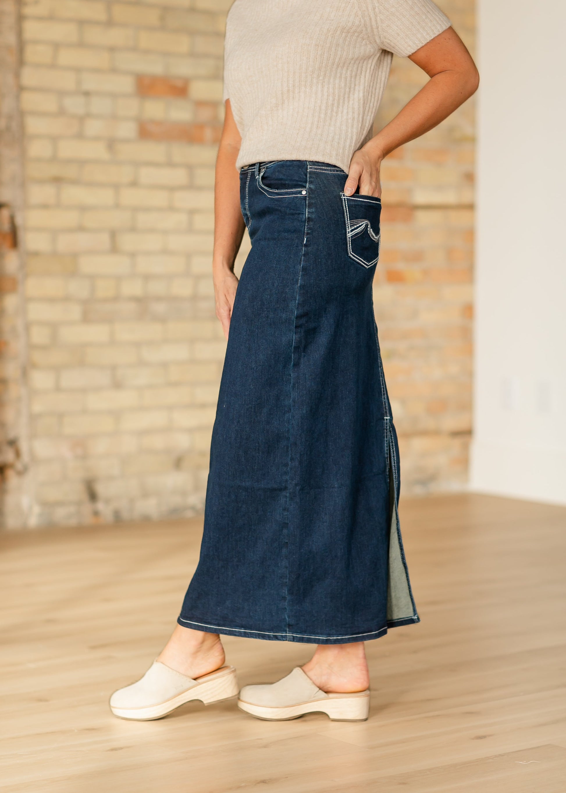 Stella Dark Wash Maxi Denim Skirt IC Skirts