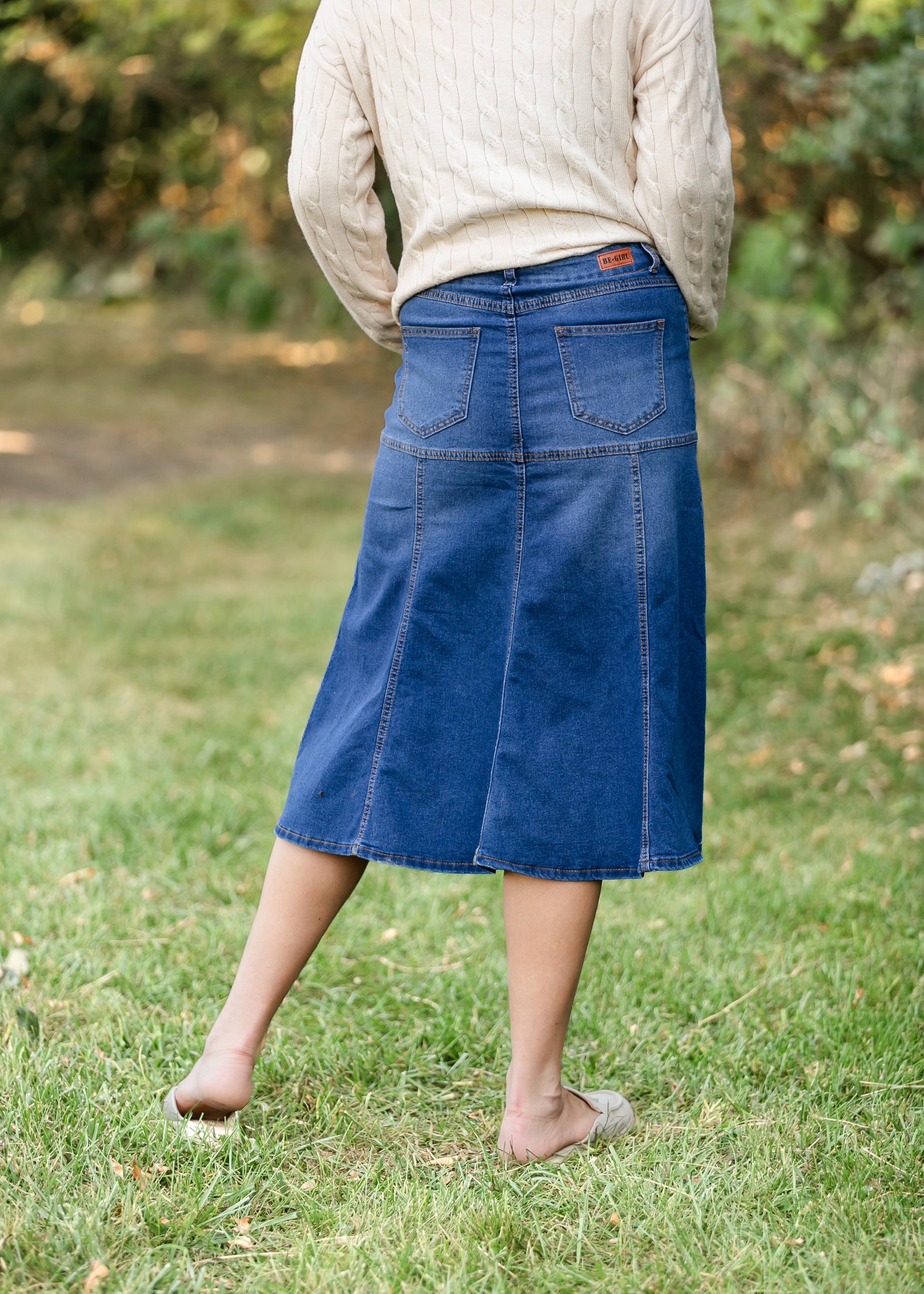 Stitched Denim Midi Skirt FF Skirts