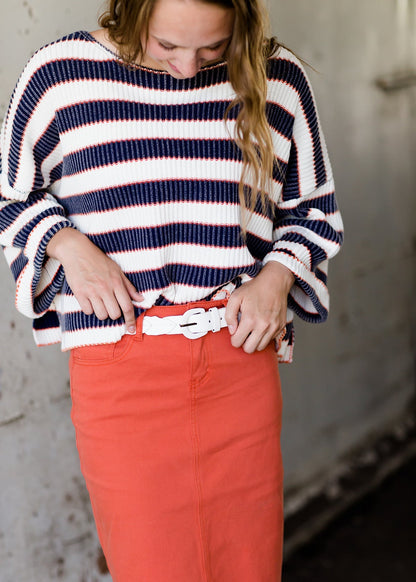 Stone Wash Striped Boxy Sweater - FINAL SALE Tops