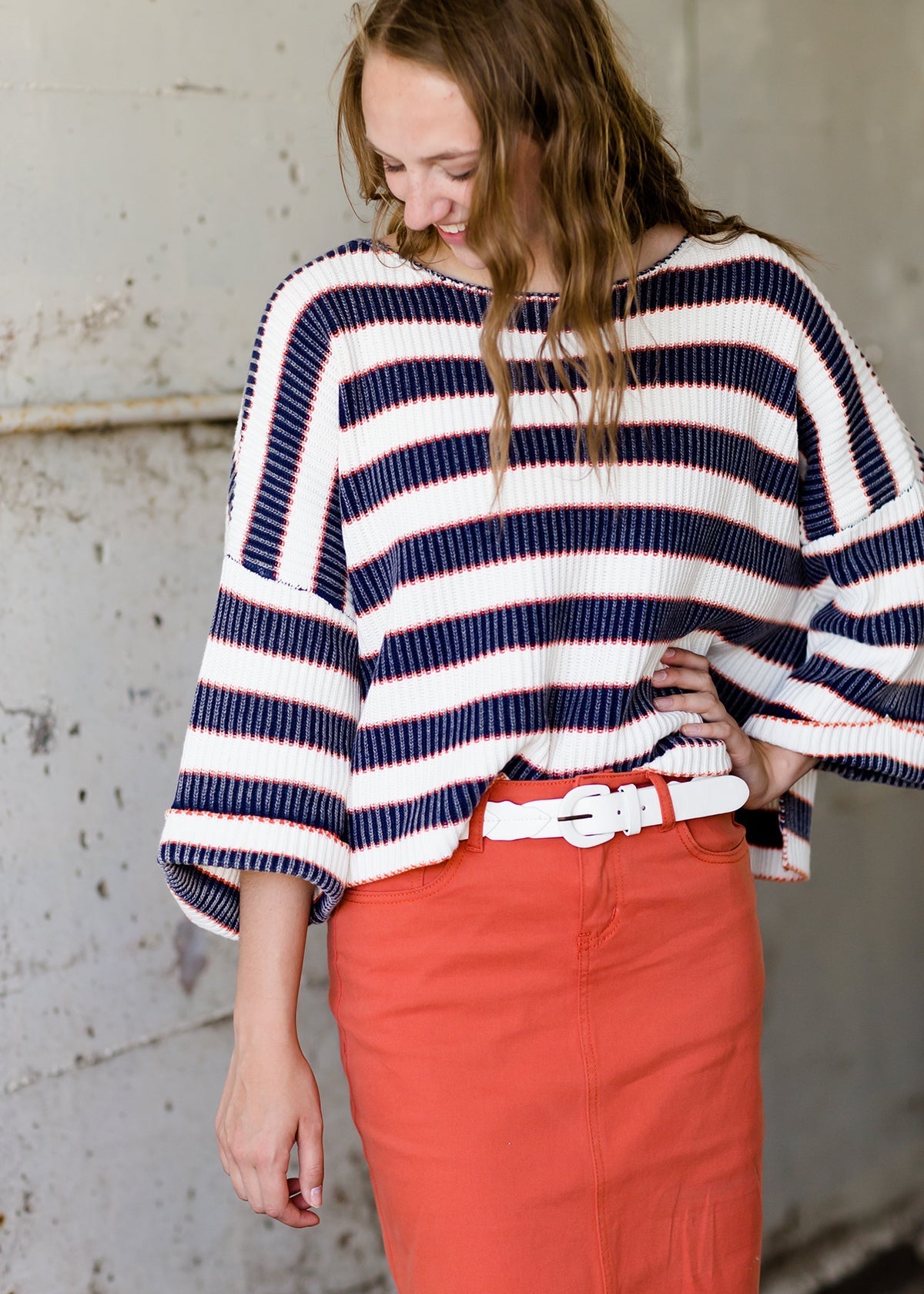 Stone Wash Striped Boxy Sweater - FINAL SALE Tops