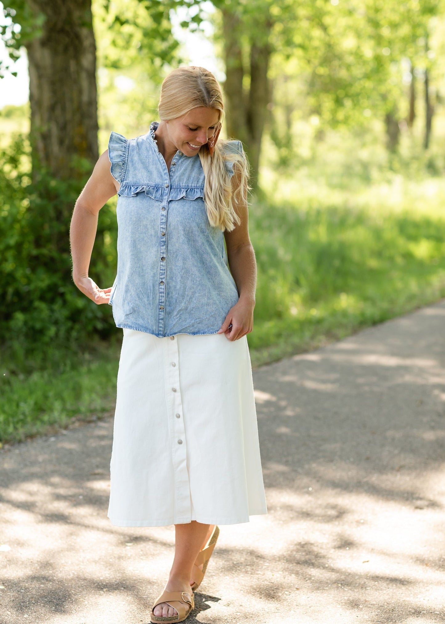 Stonewash Ruffle Denim Tank Top - FINAL SALE Tops