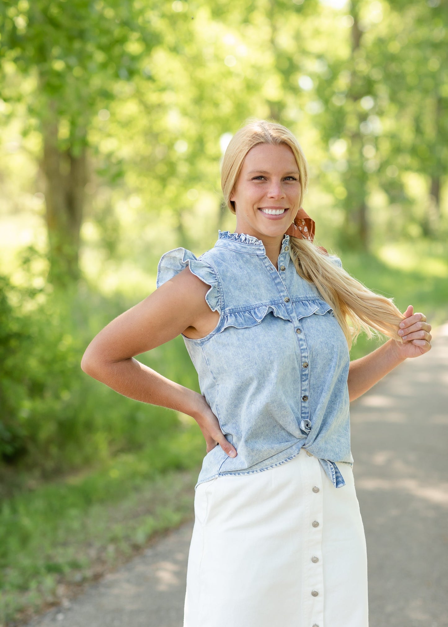 Stonewash Ruffle Denim Tank Top - FINAL SALE Tops