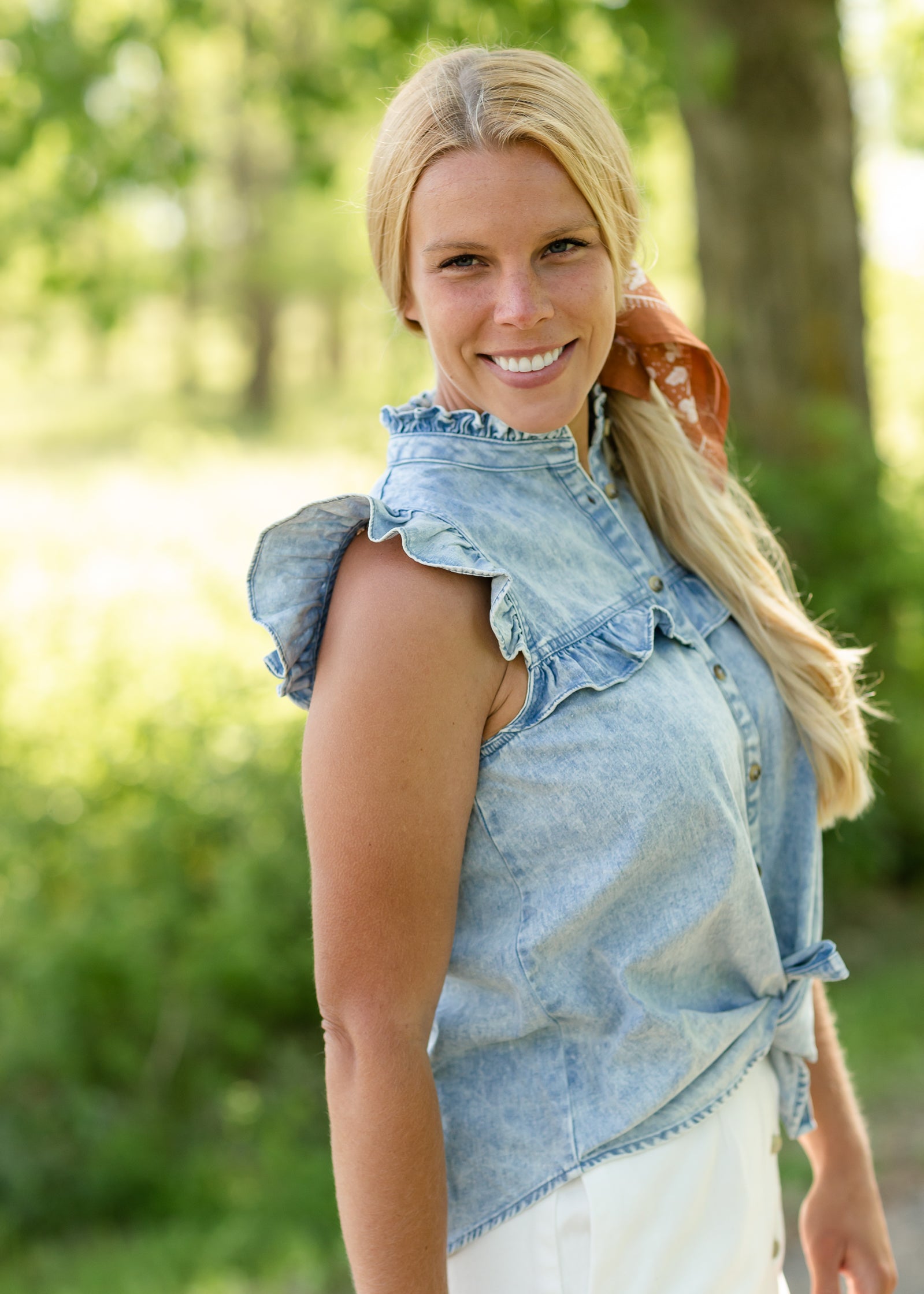 Stonewash Ruffle Denim Tank Top - FINAL SALE Tops