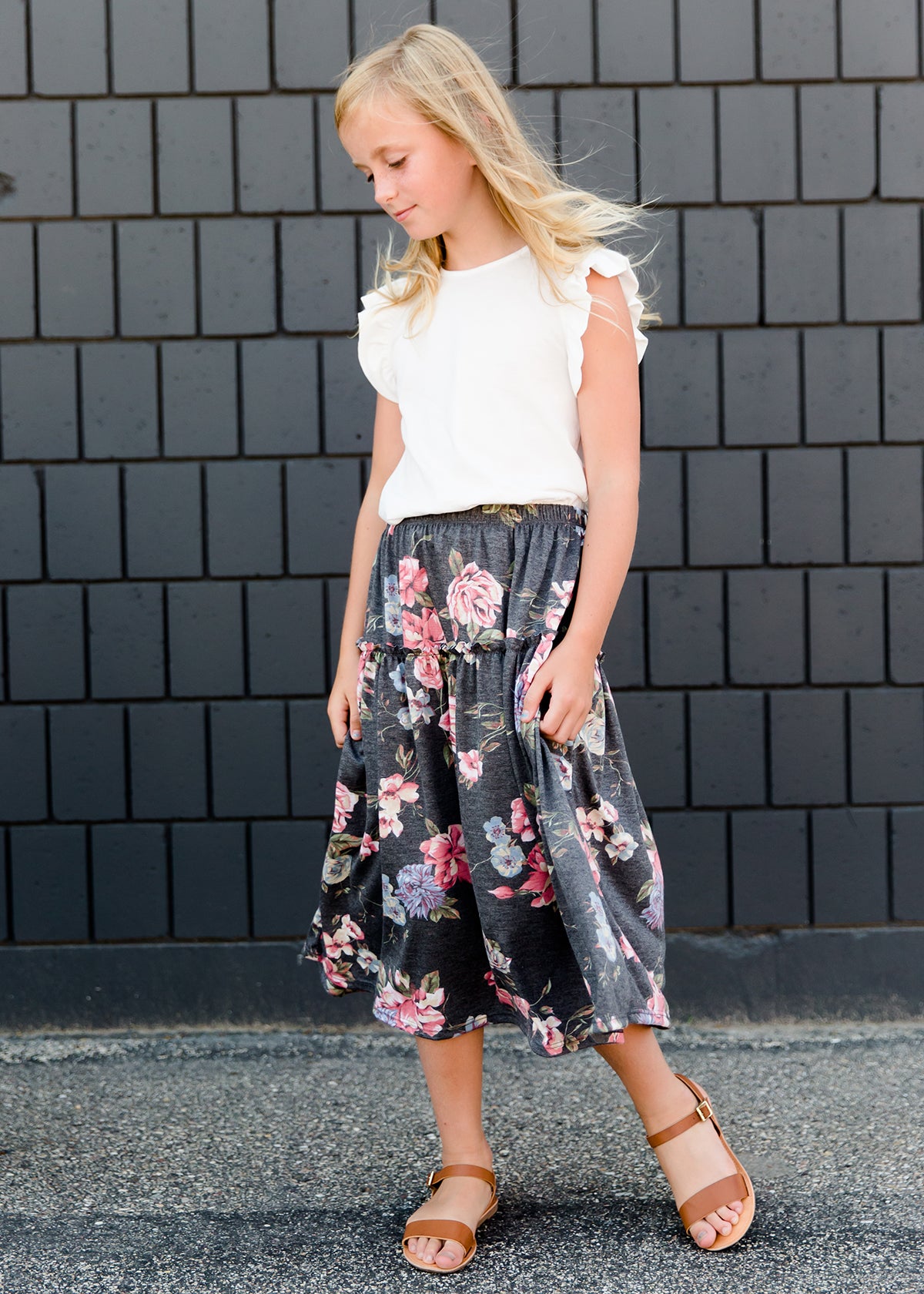 Stretch Floral Midi Skirt Skirts