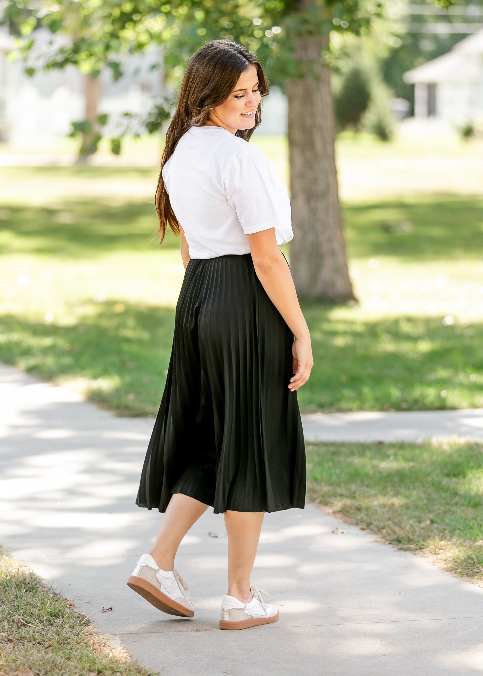 Stretch Waist Pleated Midi Skirt FF Skirts