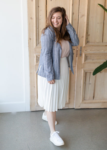 Stripe Chambray + Ivory Linen Blazer Tops