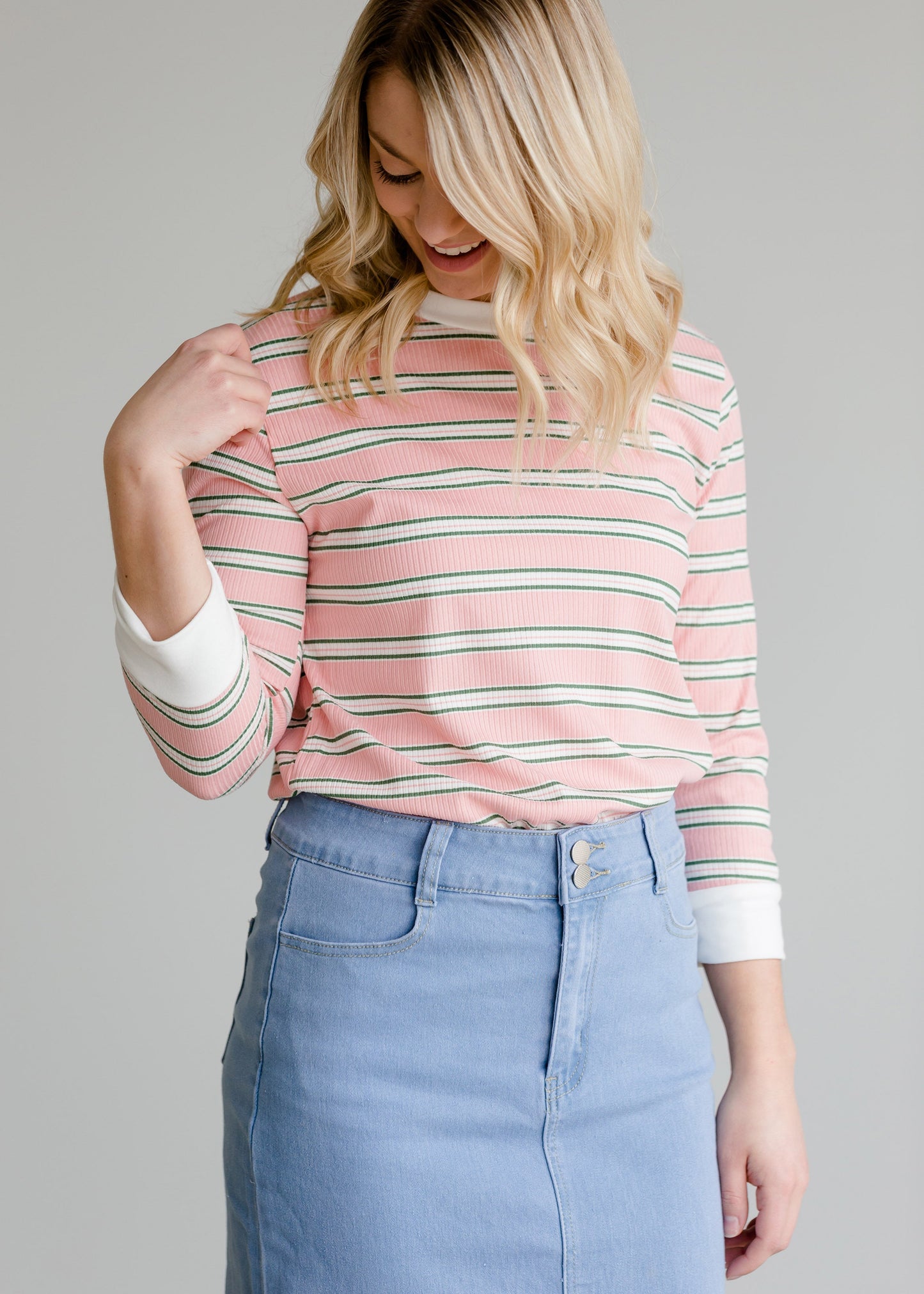 Striped 3/4 Sleeve Casual Top - FINAL SALE Tops