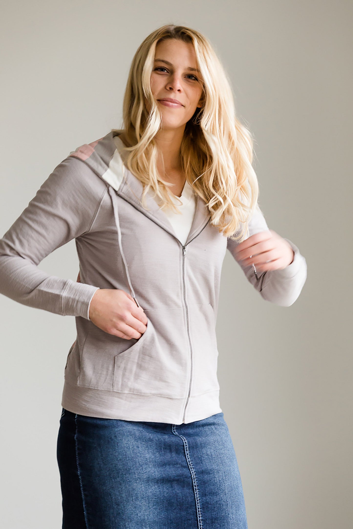 Striped Back Zip Up Hooded Sweatshirt - FINAL SALE Tops