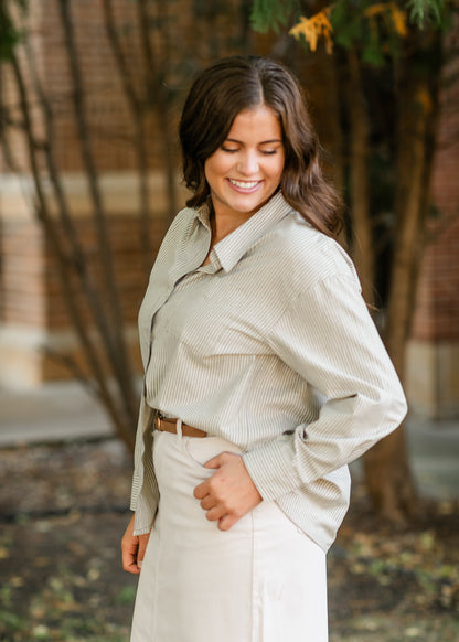 Striped Button Up Classic Top FF Tops