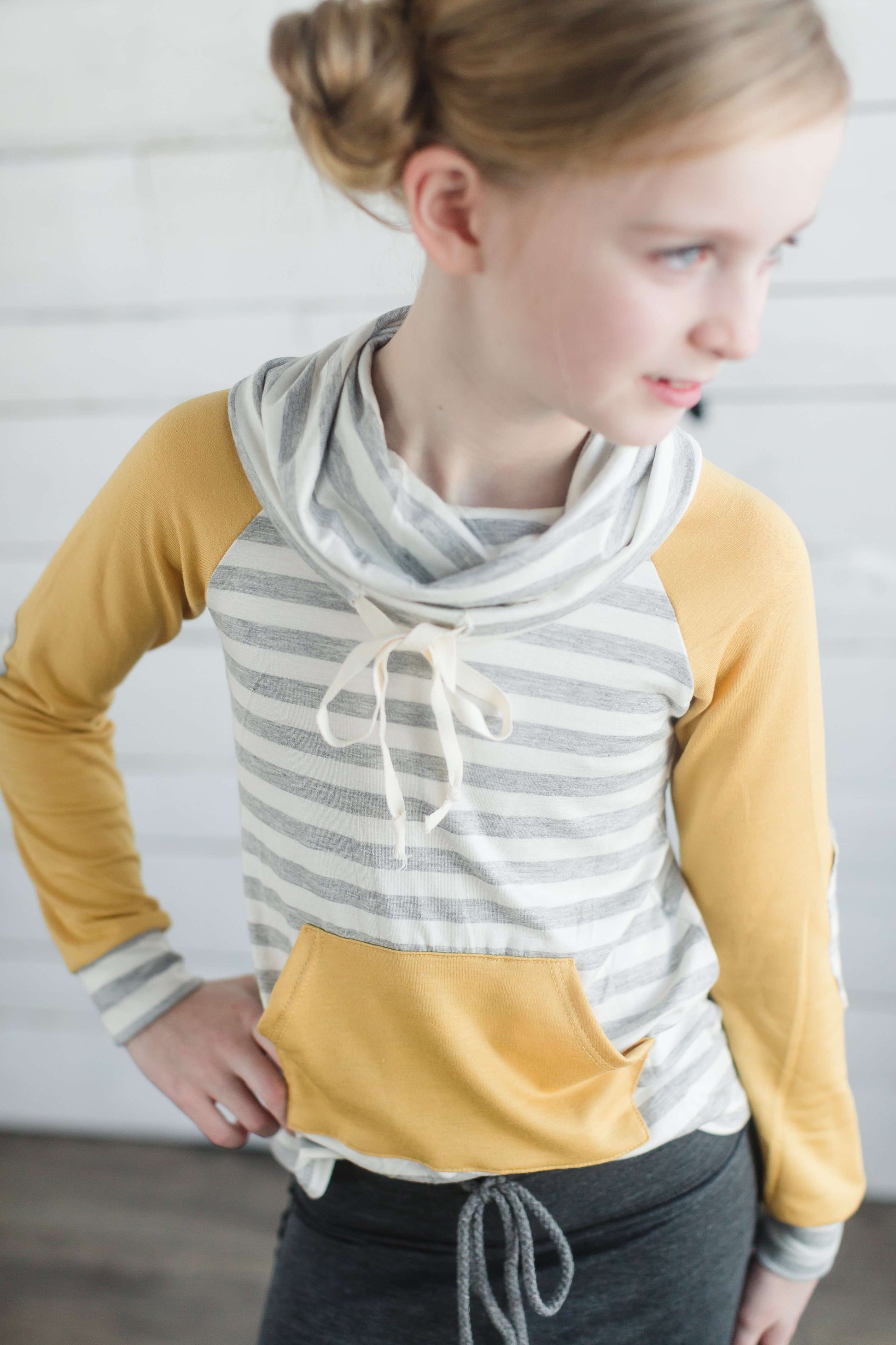 Striped Color Block Cowl Neck Girls