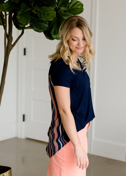 Striped Detail Navy Top Tops