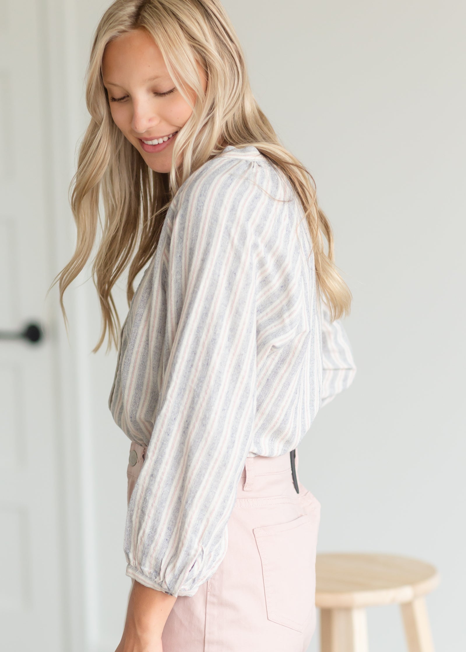 Striped Flowy Beach Blouse - FINAL SALE Tops