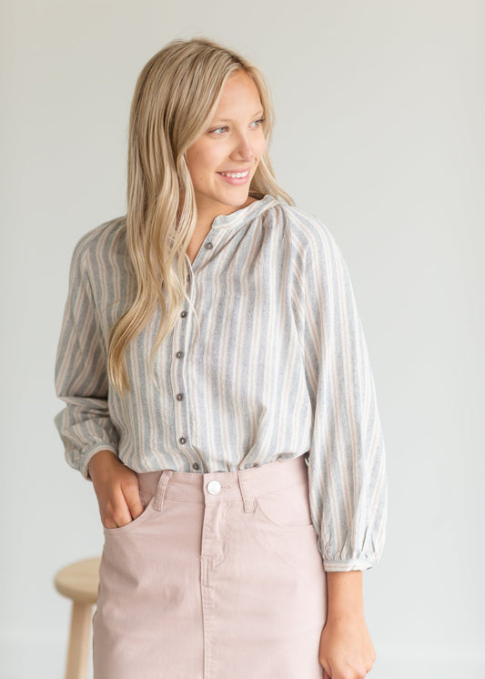 Striped Flowy Beach Blouse - FINAL SALE Tops