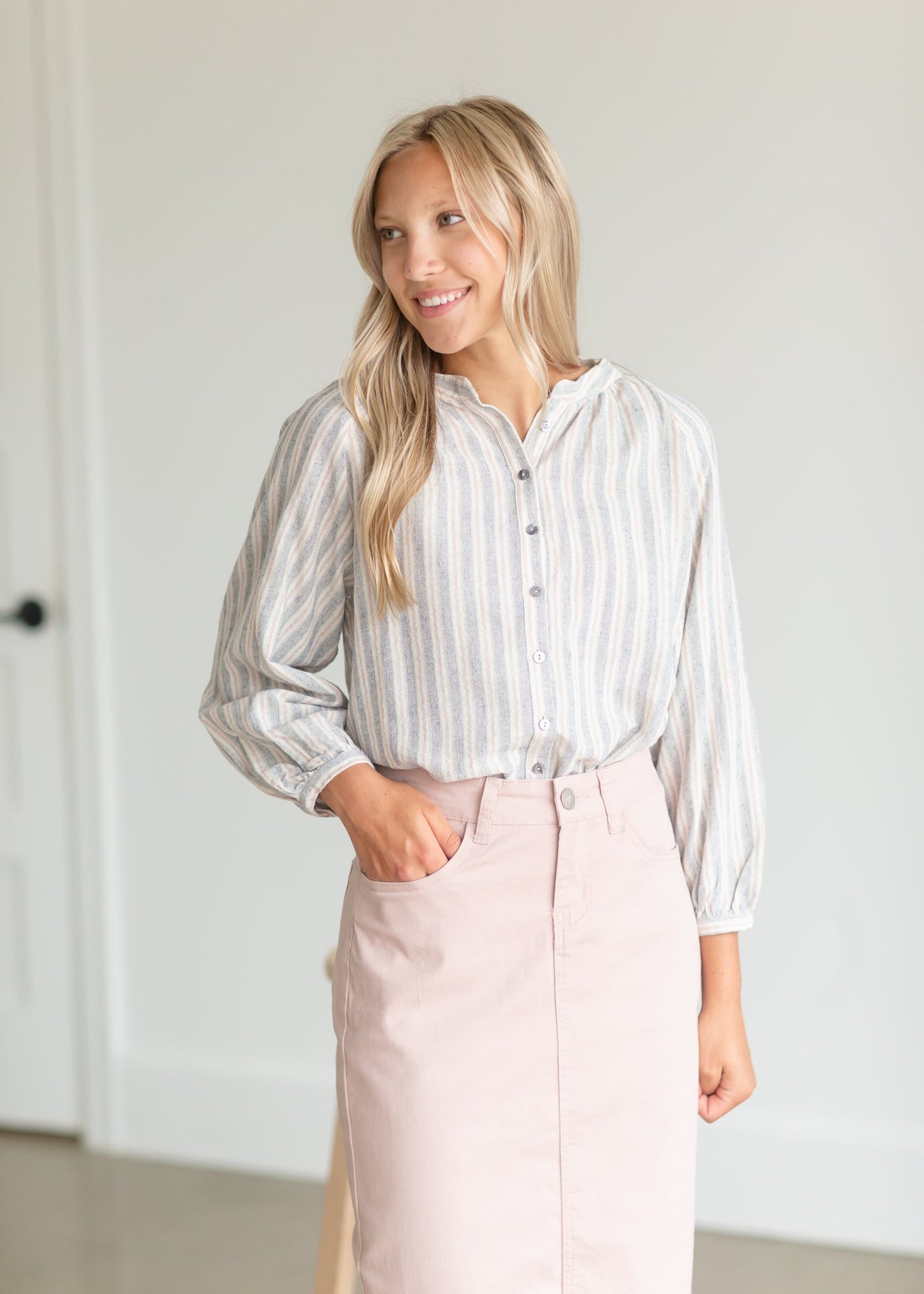 Striped Flowy Beach Blouse - FINAL SALE Tops