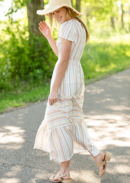 Striped Flutter Sleeve Maxi Dress Dresses