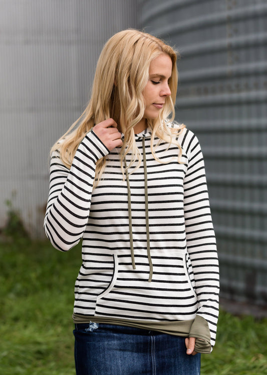 Striped Hooded Pullover Top - FINAL SALE Tops