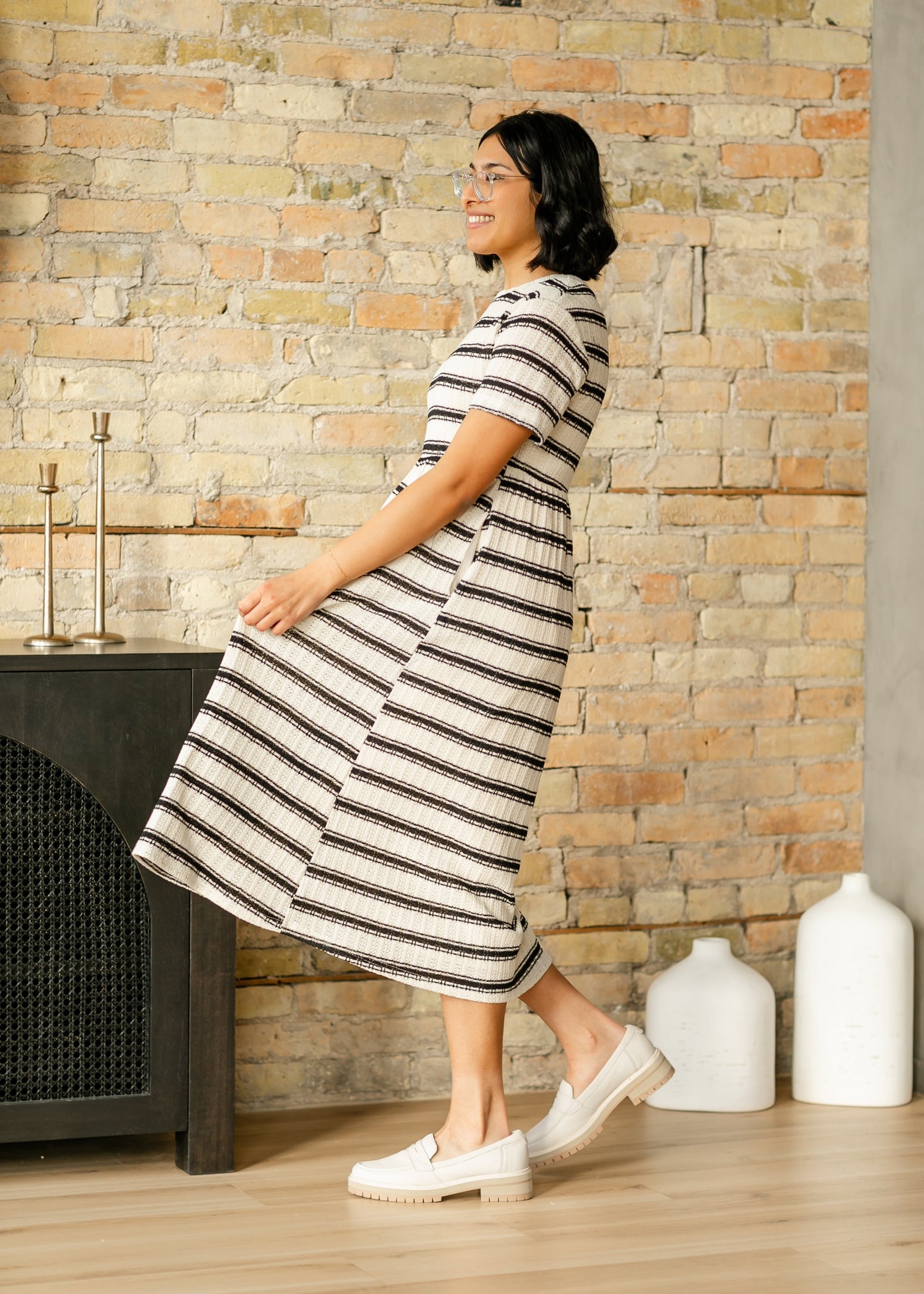 Striped Knit Crewneck Dress FF Dresses