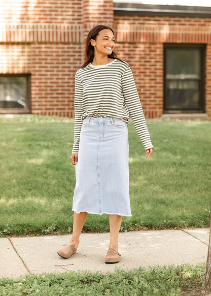 Striped Long Sleeve Knit Top FF Tops