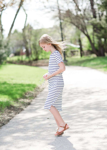 Striped Nautical Pocket Midi Dress Dresses