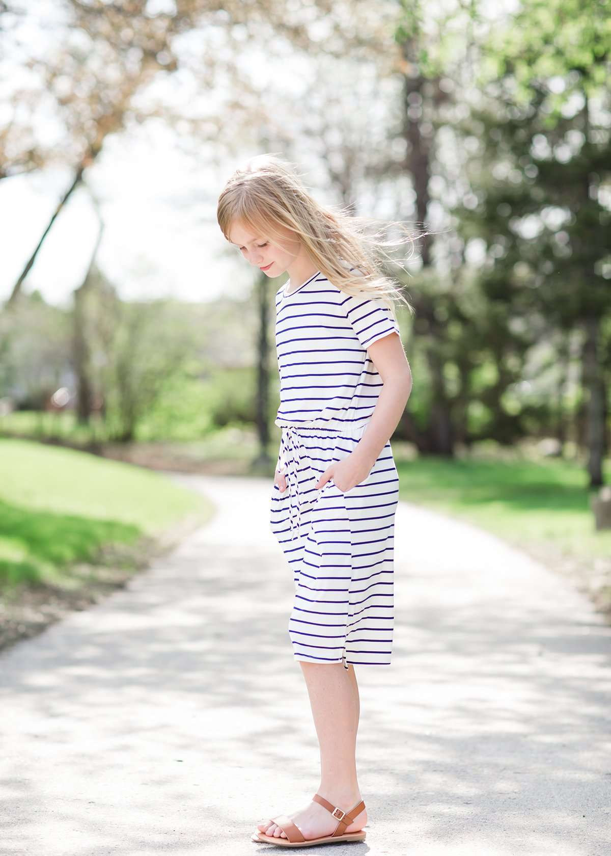 Striped Nautical Pocket Midi Dress Dresses