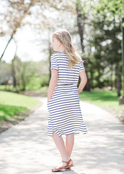 Striped Nautical Pocket Midi Dress Dresses