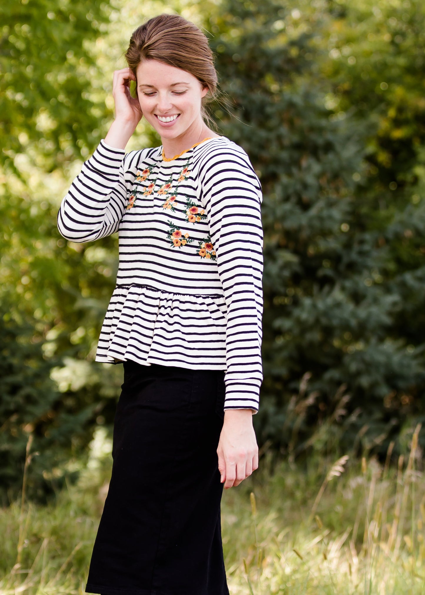 Striped Raglan Embroidered Top - FINAL SALE Tops