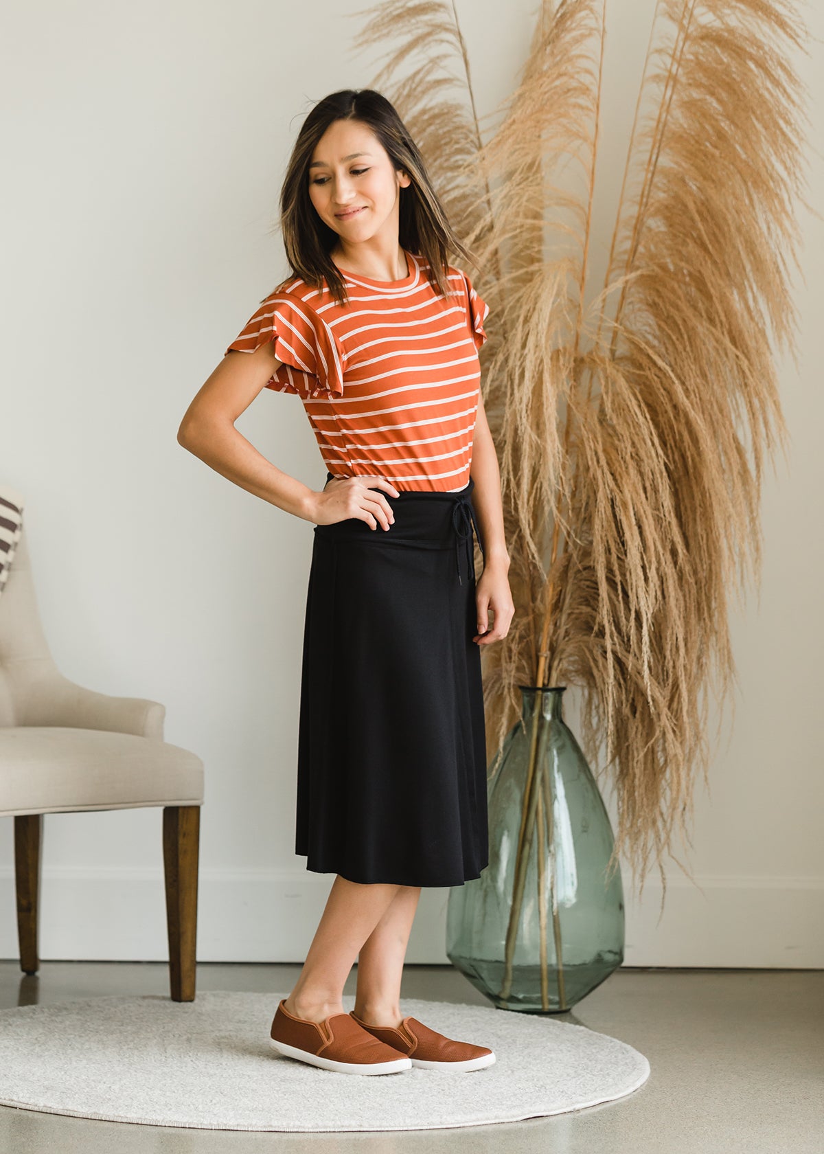 Striped Ruffle Sleeve Tee - FINAL SALE Tops