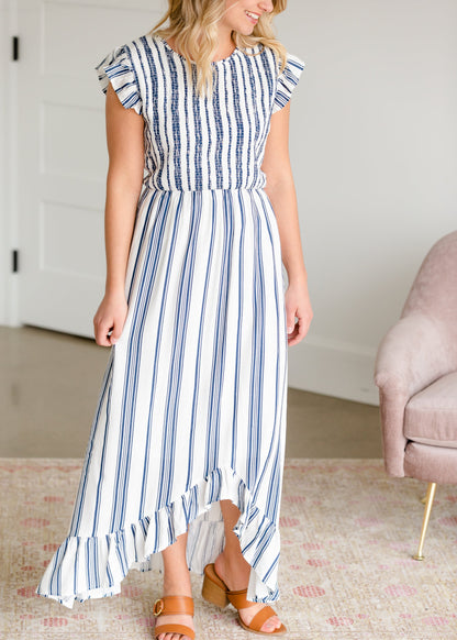 Striped Smocked Hi-Lo Maxi Dress Dresses