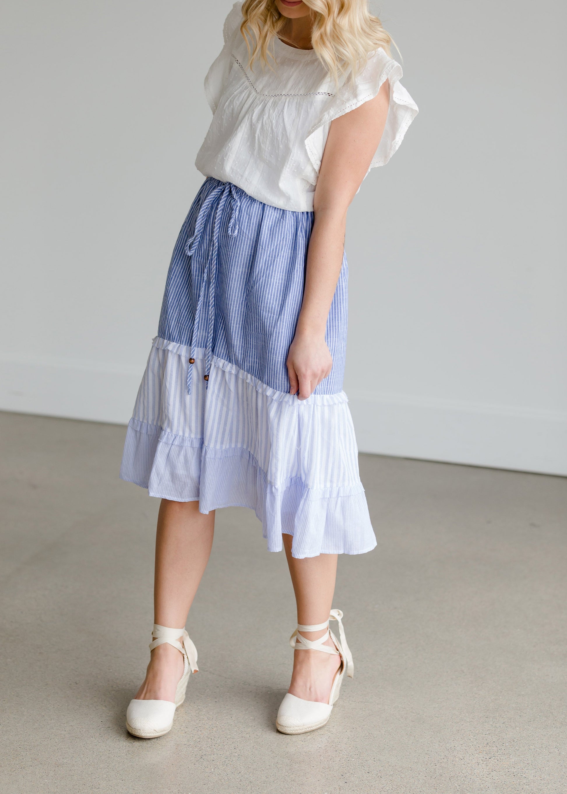 Striped Tiered Cotton Midi Skirt - FINAL SALE Skirts