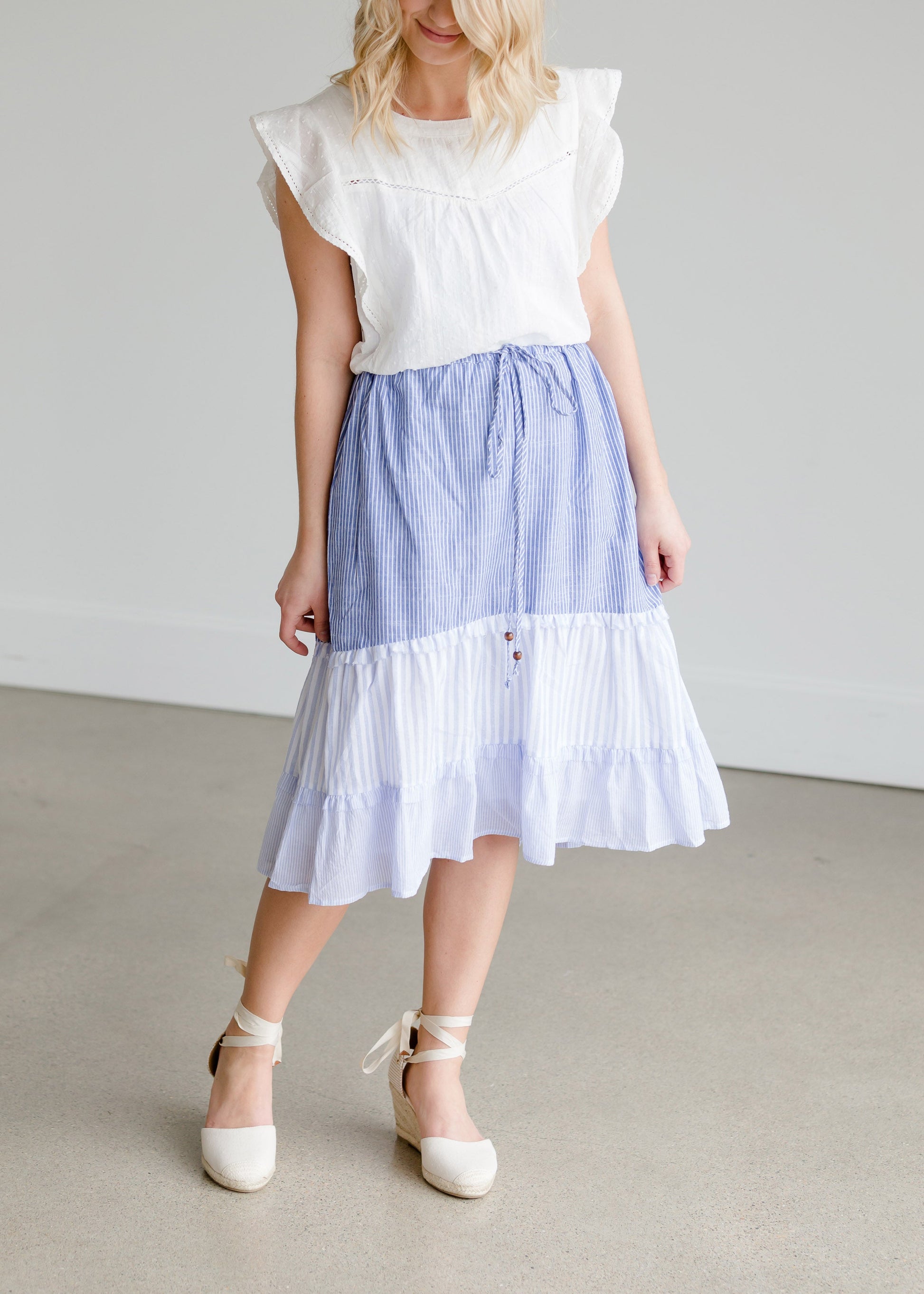 Striped Tiered Cotton Midi Skirt - FINAL SALE Skirts