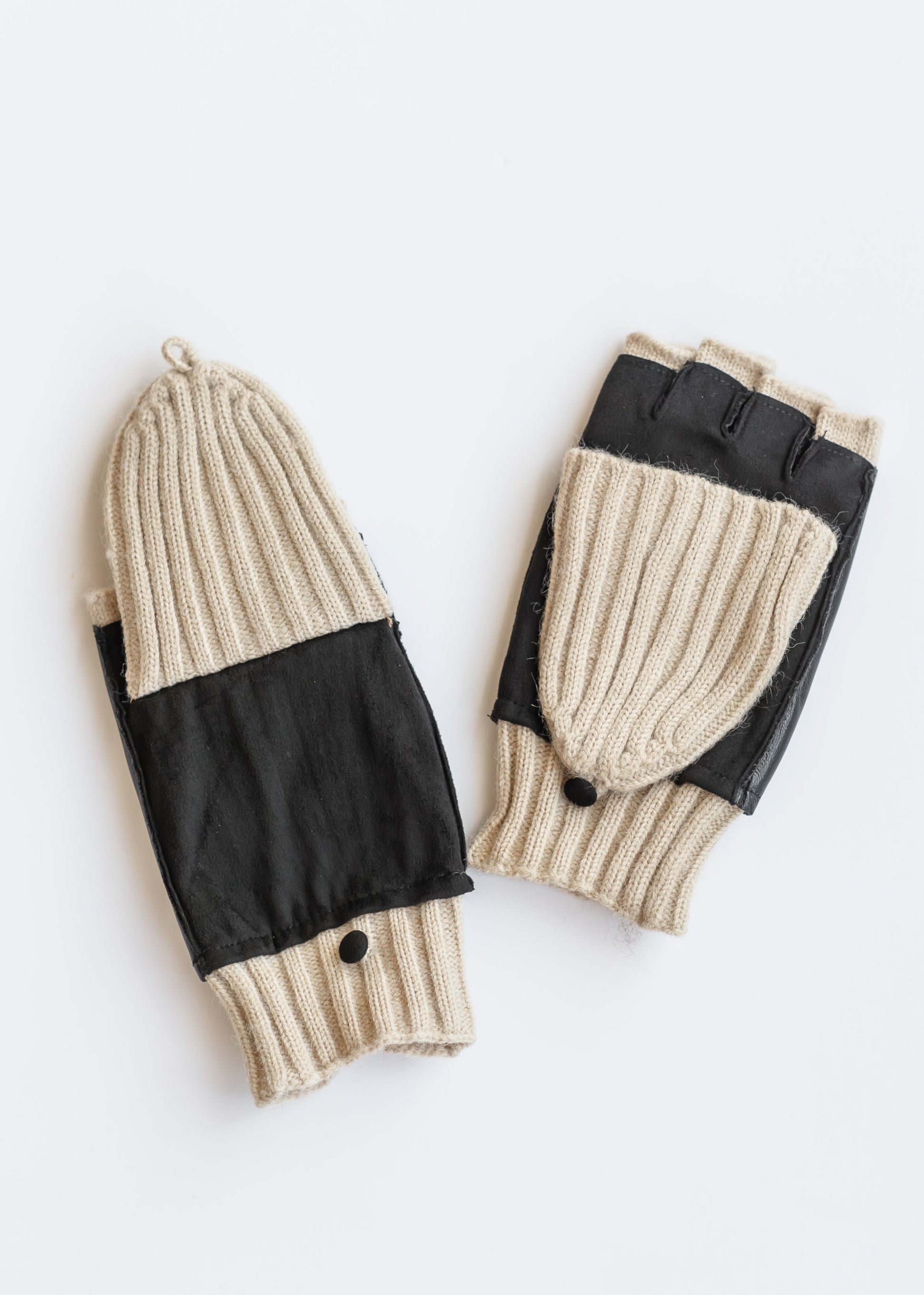 Suede and Leather Wool Knit Flips Mittens Accessories