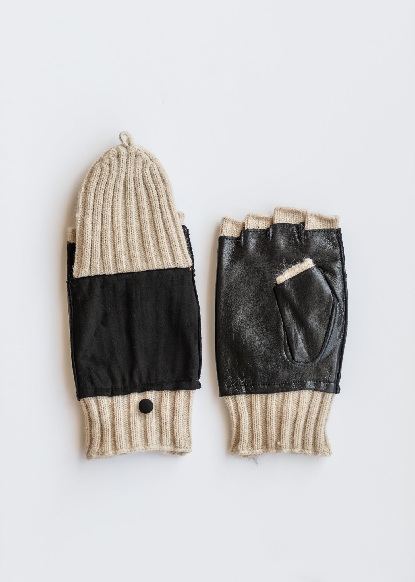 Suede and Leather Wool Knit Flips Mittens Accessories